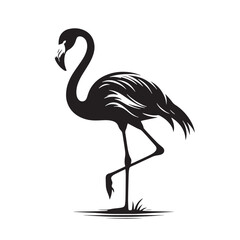 Black Color Flamingo Silhouette Vector Illustration, Solid White Background