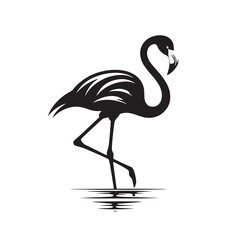 Black Color Flamingo Silhouette Vector Illustration, Solid White Background