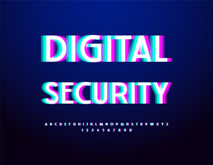 Vector Techno concept Digital Security. Glitched Effect Font. Broken Uppercase Alphabet Letters and Numbers.