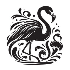 Black Color Flamingo Silhouette Vector Illustration, Solid White Background