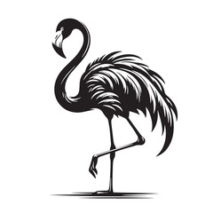 Black Color Flamingo Silhouette Vector Illustration, Solid White Background