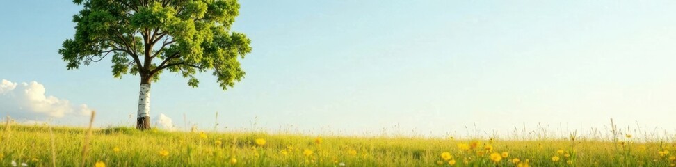 Single birch tree standing alone in a meadow, trees, nature