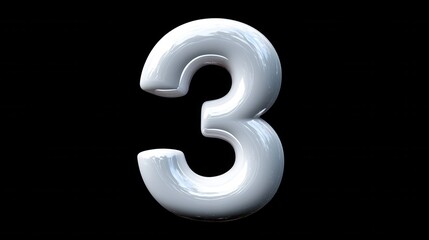 Fototapeta premium simple 3d white 3 number isolated on black background