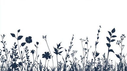 Silhouette of wild herbs and flowers on white background illustration