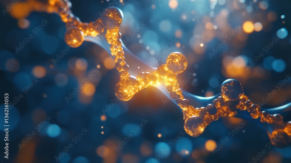 Poster a conceptual rendering of biotechnology advancements featuring bioengineered molecules glowing in d.