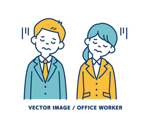 肩を落として落胆する、男女の会社員のシンプルなベクターイラスト素材＿線の編集可能