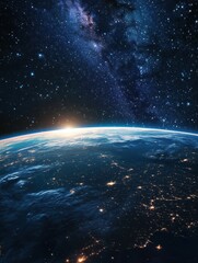 Earth's beautiful curve seen from space, starry backdrop, vast.