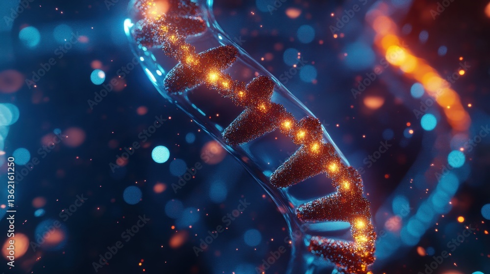 Poster a conceptual rendering of biotechnology advancements featuring bioengineered molecules glowing in d.
