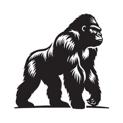 Black Color Gorilla Silhouette Vector Illustration, Solid White Background