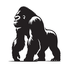 Black Color Gorilla Silhouette Vector Illustration, Solid White Background