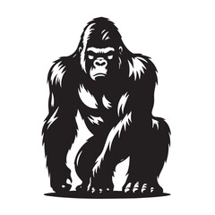 Black Color Gorilla Silhouette Vector Illustration, Solid White Background