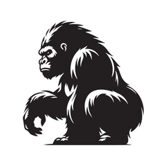 Black Color Gorilla Silhouette Vector Illustration, Solid White Background