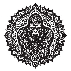 Black Color Gorilla Silhouette Vector Illustration, Solid White Background