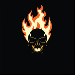 Fire Skull, Skeletal rock Logo. burning skull logo design. Skull logo. Vector illustration.	

