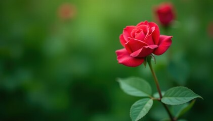 solitary rose blooms in frame of lush greenery, rose flower, calm