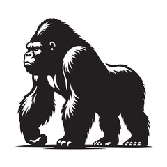 Black Color Gorilla Silhouette Vector Illustration, Solid White Background