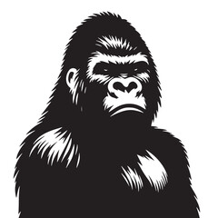 Black Color Gorilla Silhouette Vector Illustration, Solid White Background