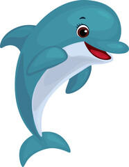 A fun and adorable cartoon dolphin with a cheerful expression. This cute sea creature is perfect for children’s projects, marine-themed designs, posters, stickers