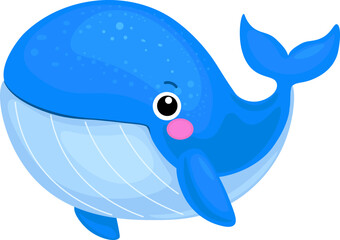 A fun and adorable cartoon whale with a cheerful expression. This cute sea creature is perfect for children’s projects, marine-themed designs, posters, stickers