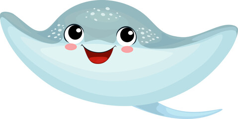 A fun and adorable cartoon stingray with a playful expression. This cute sea creature is perfect for children’s projects, marine-themed designs, posters, stickers