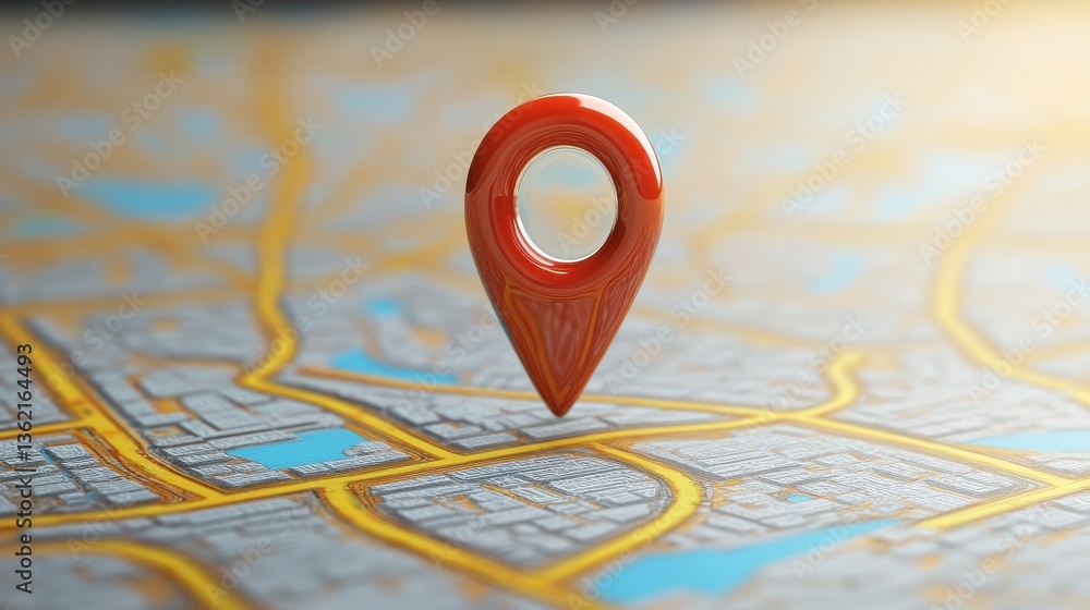 Poster map pointer with pin, gps address illustration