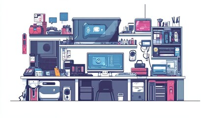 A digital artist workstation filled with various equipment and tools