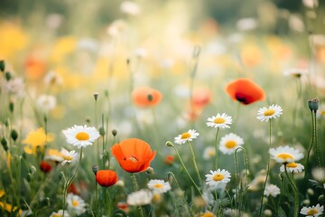 Naklejka premium Summer Blooms A Vibrant Wildflower Field