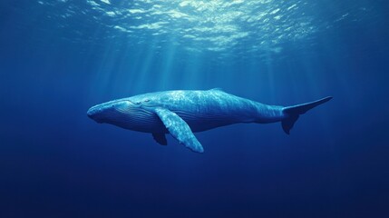 Obraz premium Majestic Blue Whale Gliding Gracefully Through the Deep Ocean Waters