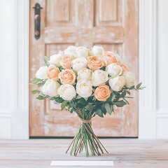 Peach  White Roses Bouquet. (1)