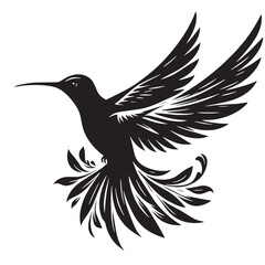 Black Color Hummingbird Silhouette Vector Illustration, Solid White Background