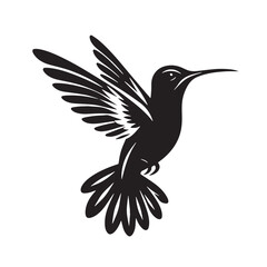 Black Color Hummingbird Silhouette Vector Illustration, Solid White Background