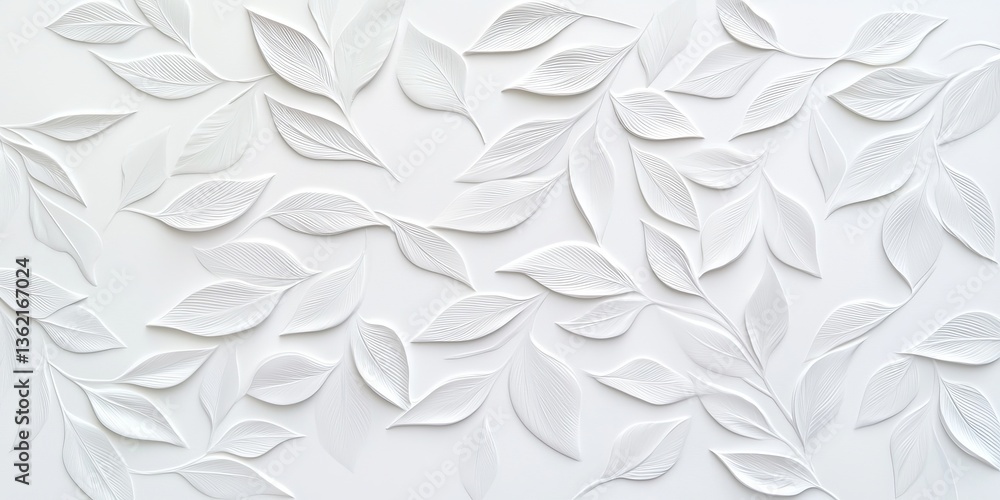 Poster white textured leaves minimalist pattern background