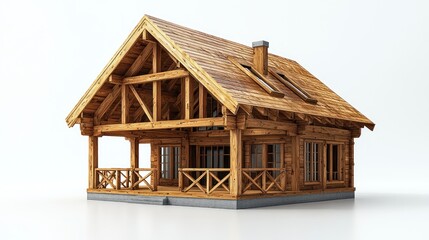 3D Render of a Charming Wooden Cabin, Perfect for a Cozy Mountain Getaway