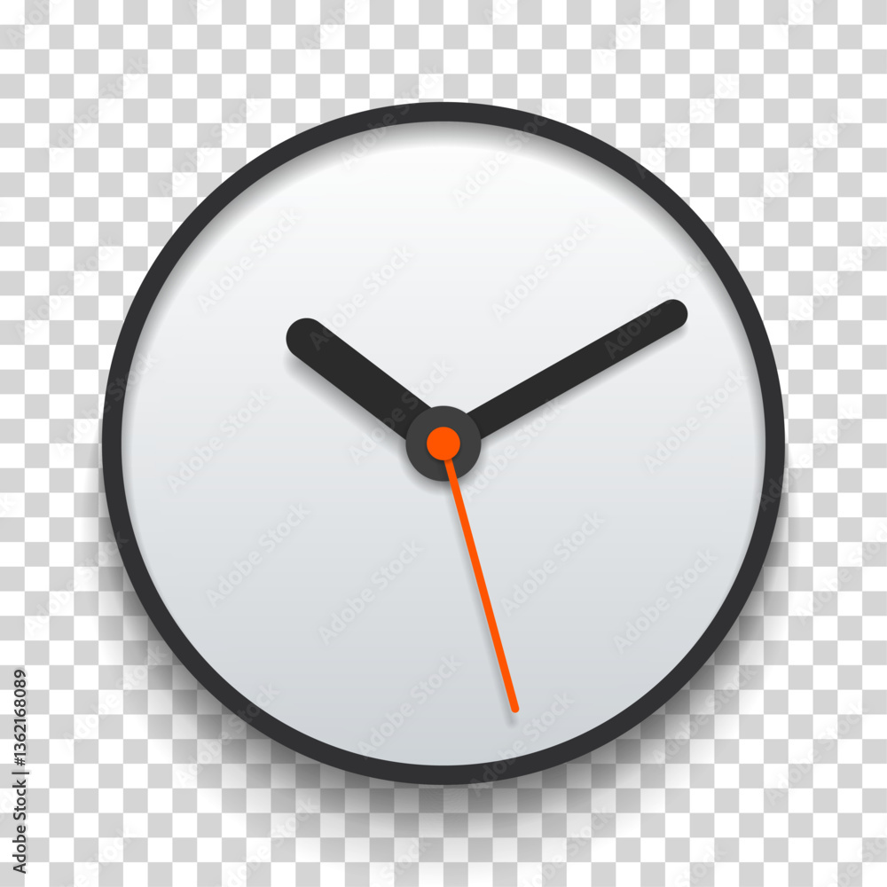 Poster creative light clock in realistic flat style, with arrow. simple watch on transparent background. ti