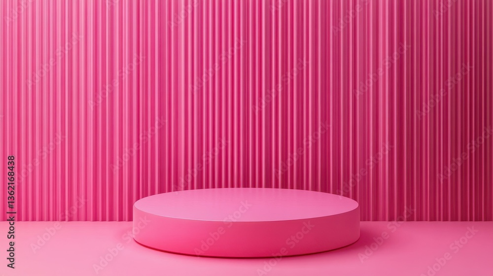 Poster 3d top view of a round pink podium against a minimalistic backdrop designed for product presentation