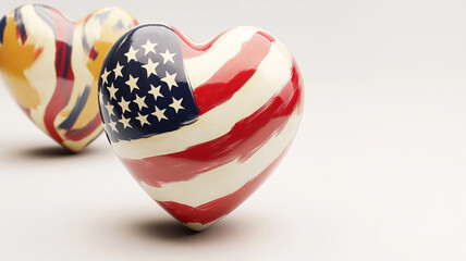 A three-dimensional heart in the colors of the US flag. Memorial Day, Flag Day, Independence Day.