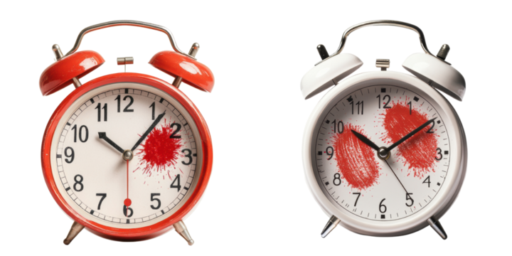 Creative Alarm Clocks with Unique Artistic Touches and Red Accents