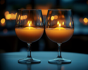 Candles in glasses Soft, warm light against a blurred background creates a romantic atmosphere