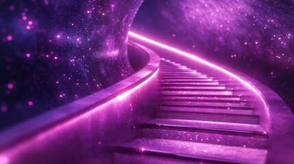 Glowing purple spiral staircase ascending into a starry cosmos