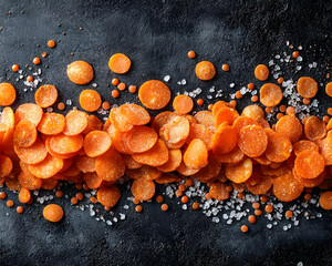 Carrots and salt are arranged on the surface