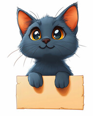 Cartoon cat holds sign