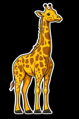 Cartoon giraffe Tall yellow mammal with brown spots on black background