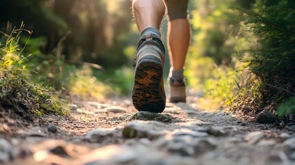 Hiking trail through a lush forested landscape