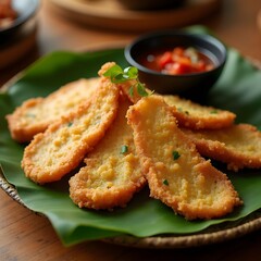 Fototapeta premium Tempe Mendoan Battered Fried Tempeh, Indonesian Food Menu