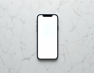 Modern Smartphone with Blank White Screen on Cracked Marble Surface