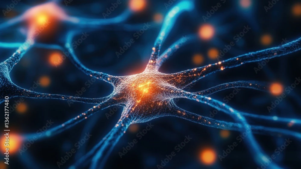 Poster a glowing neural network representation of biotechnology and ai-driven genetic research.