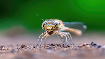 Close-up of a small dragonfly on the ground