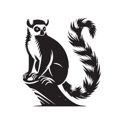 Black Color Lemur Silhouette Vector Illustration, Solid White Background