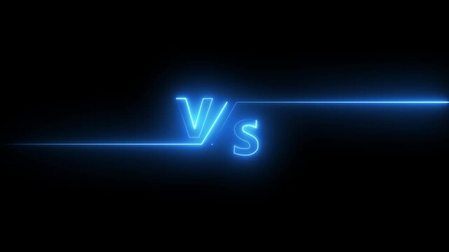 An excellent neon  Versus screen style.. Neon banner Announcement of two Competition vs match game,. Vertical video vs versus neon frames loop versus neon double line  on black background. blue 