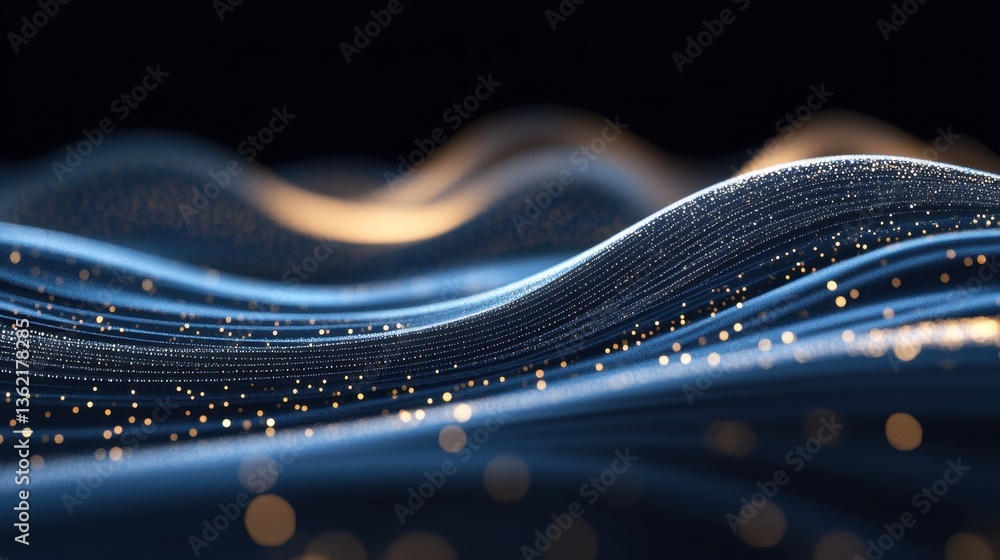 Poster a glowing quantum wave function visualized in a futuristic, digital environment.